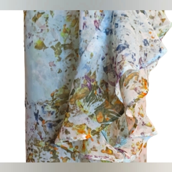 EUC BCBGeneration gorgeous blue grn purple ruffle short sleeve open front sheer - Picture 6 of 11